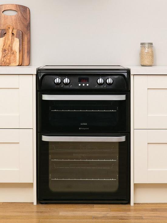 stillFront image of hotpoint-ultima-hui614k-60cm-double-oven-electric-cooker-with-induction-hob-black