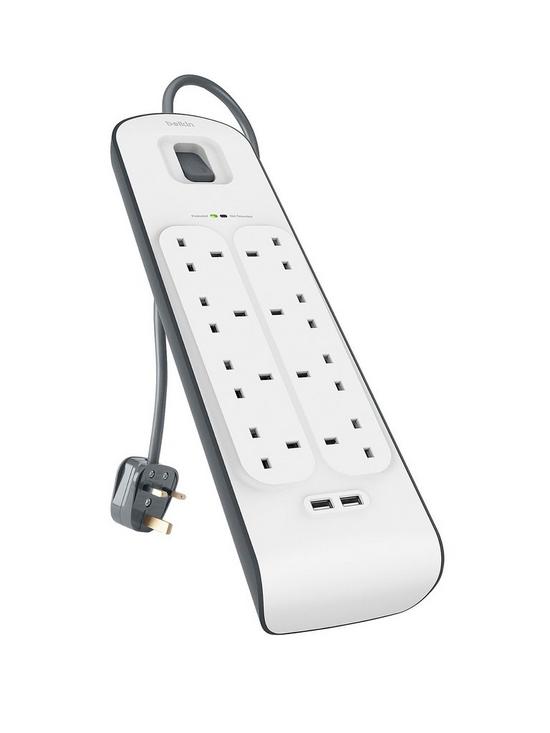 back image of belkin-bsv804-8-way-2m-surge-protection-strip-with-2-x-24a-shared-usb-chargers