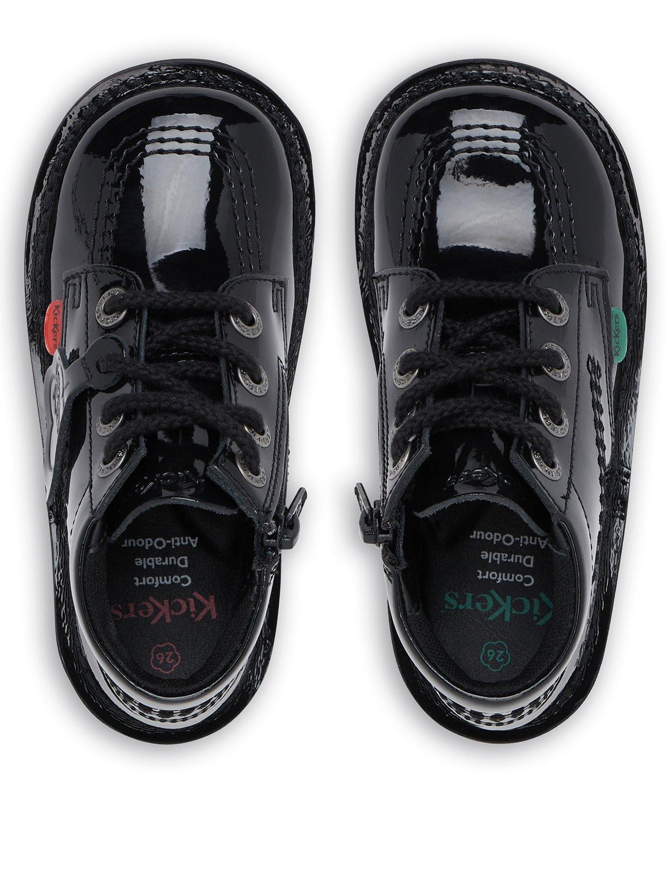 Kickers Kick Hi Patent School Shoes Black Littlewoods