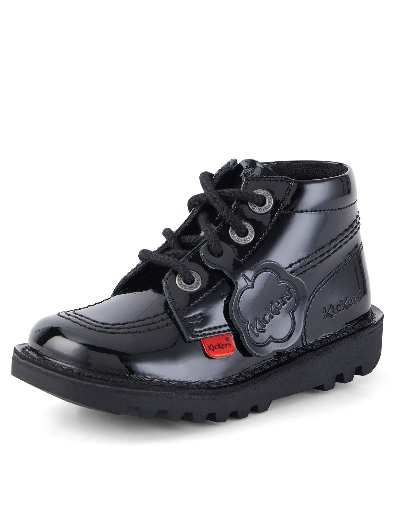 Kickers Kick Hi Patent School Shoes - Black