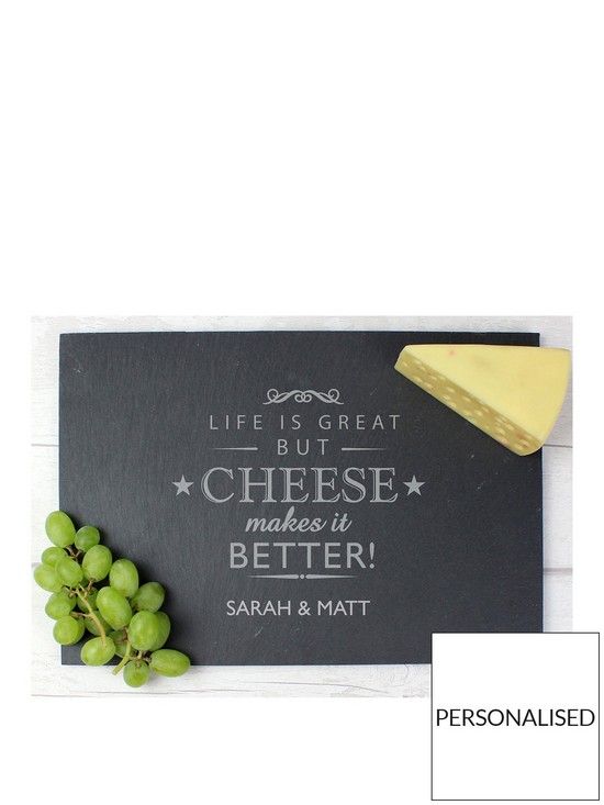 front image of the-personalised-memento-company-personalised-cheese-makes-life-better-slate-cheeseboard