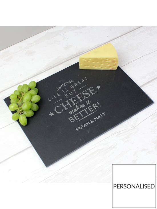 stillFront image of the-personalised-memento-company-personalised-cheese-makes-life-better-slate-cheeseboard