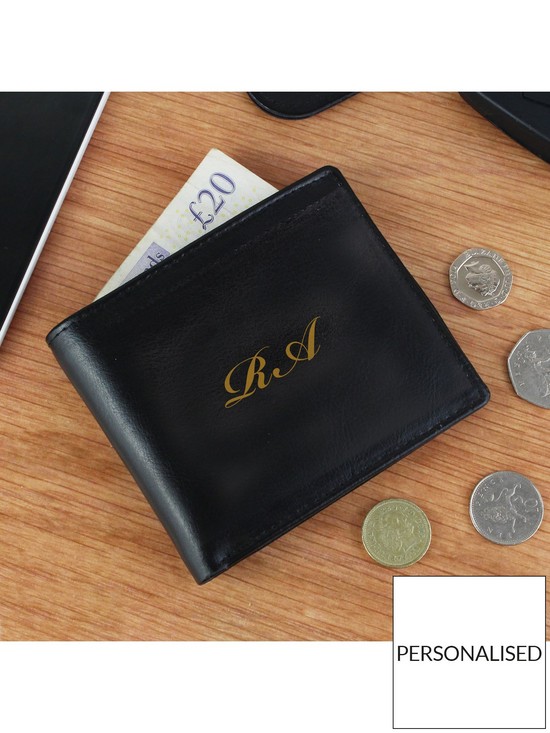 stillFront image of the-personalised-memento-company-personalised-monogram-black-leather-wallet