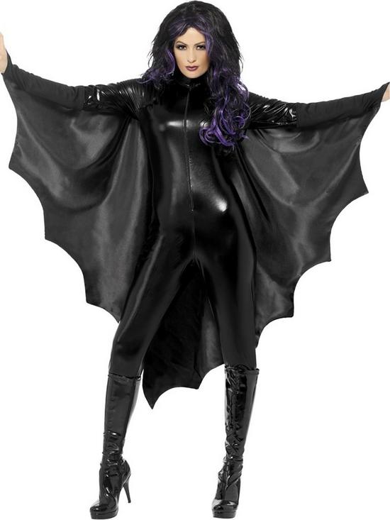 front image of vampire-bat-wings-black-with-high-collar-adults-costume