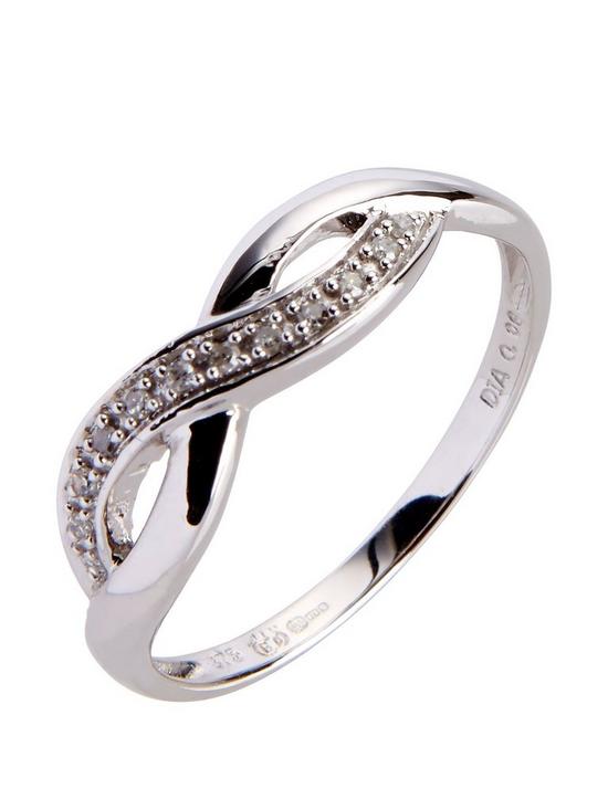 front image of love-gold-9ct-white-gold-6-point-diamond-infinity-ring