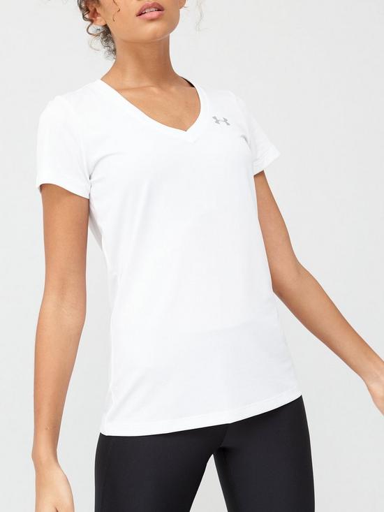 front image of under-armour-ua-tech-v-neck-tee-white