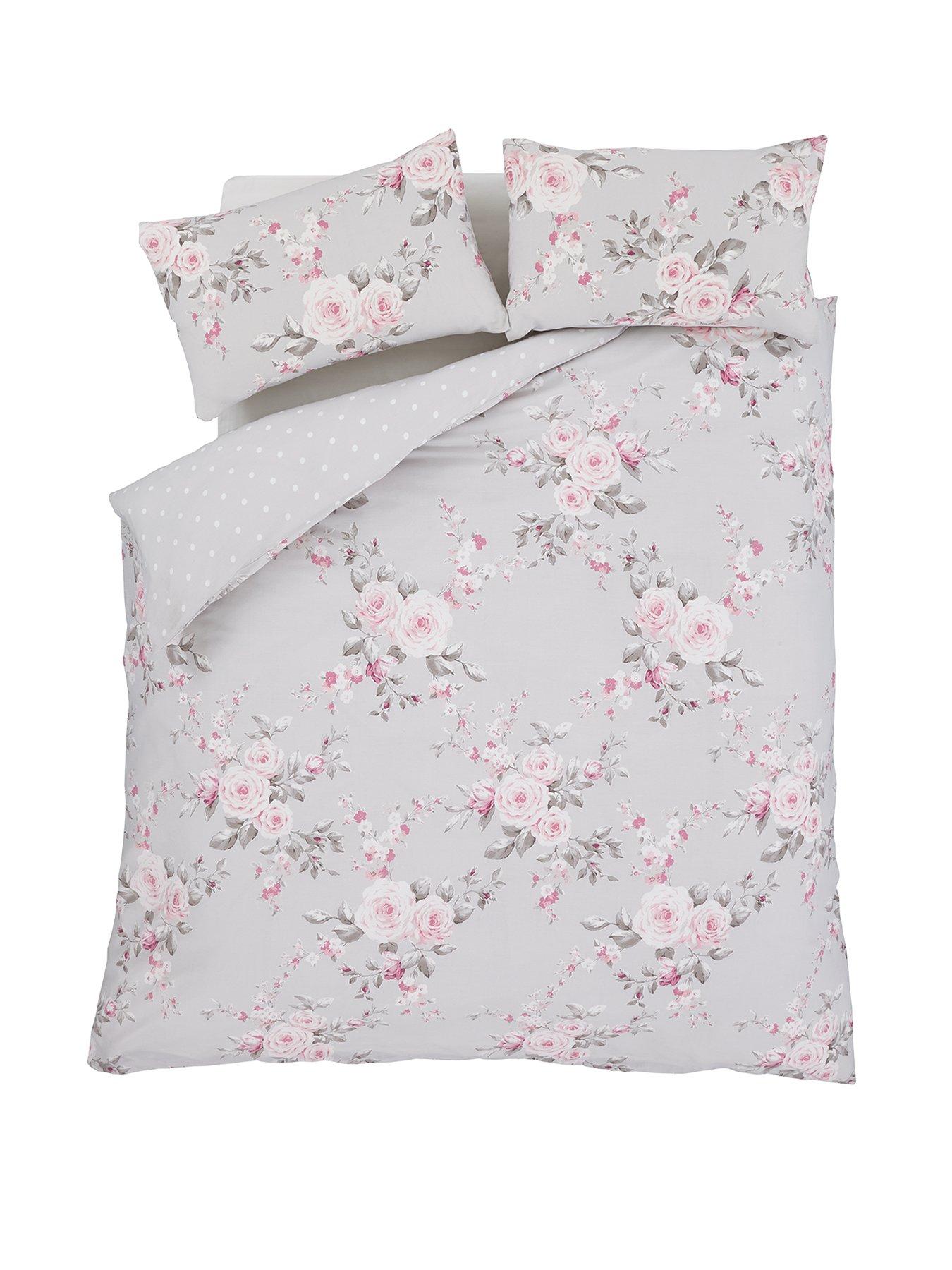  image of catherine-lansfield-canterbury-floral-easy-care-duvet-cover-set-grey