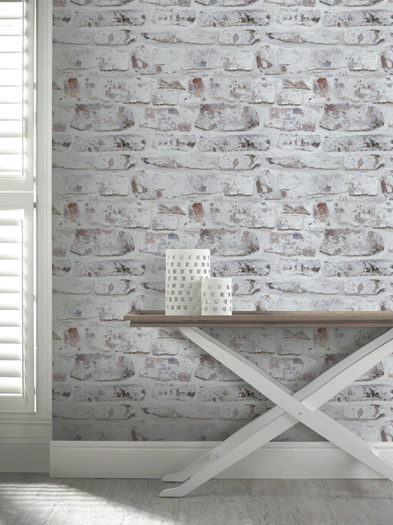 ARTHOUSE Whitewashed Brick Wall Wallpaper