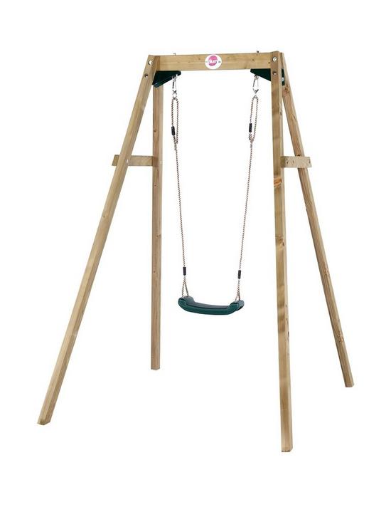 front image of plum-wooden-single-swing-set