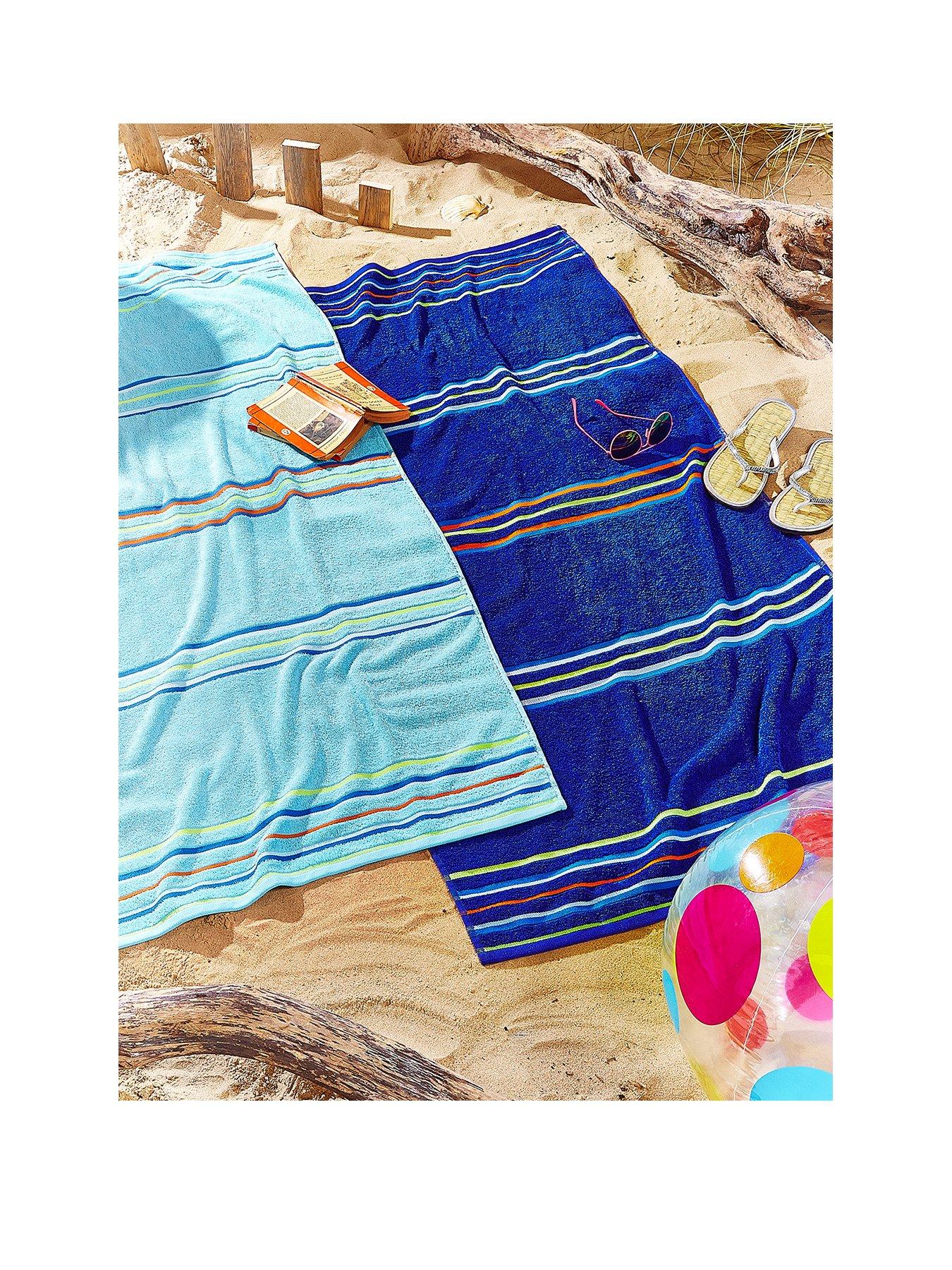 Catherine Lansfield Rainbow Beach Towel Pair Blue  &  Aqua