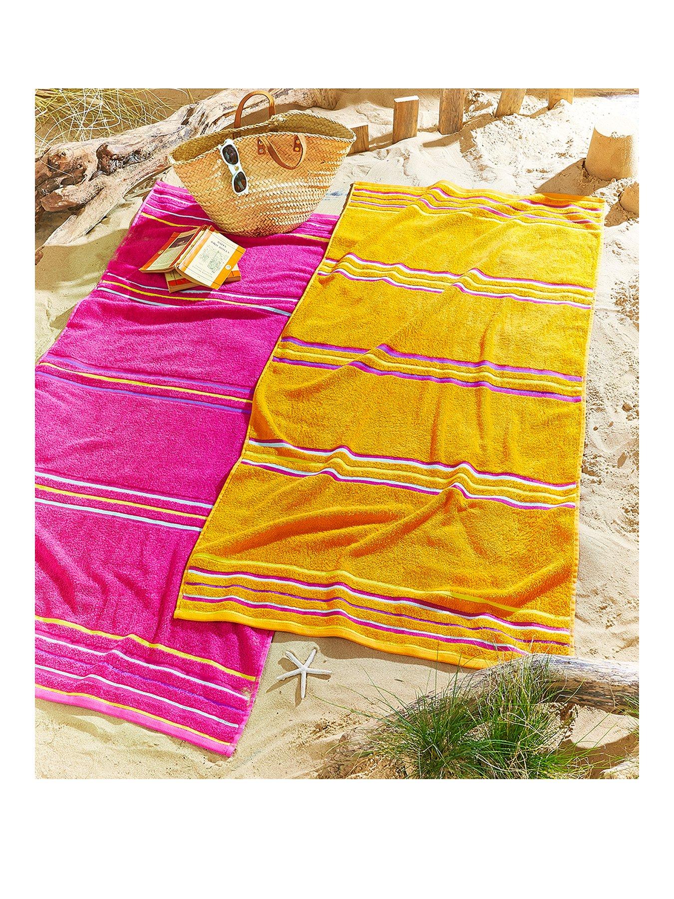Catherine Lansfield Rainbow Beach Towel Pair Pink  &  Orange