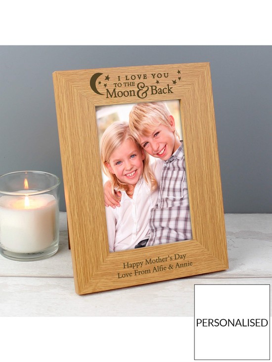 stillFront image of the-personalised-memento-company-personalised-to-the-moon-amp-back-oak-photo-frame