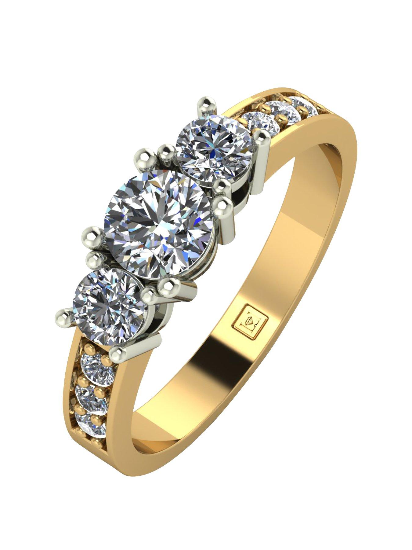 undefined Lady Lynsey 9ct Gold 1ct total Round Brilliant Moissanite Trilogy Ring With Stone Set Shoulders