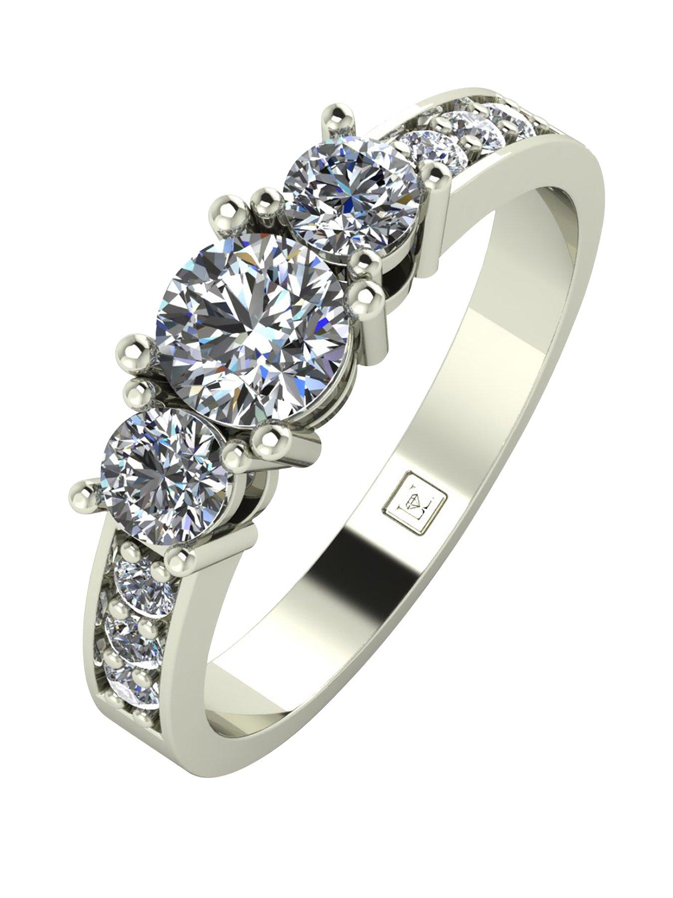 Image 1 of 5 of Moissanite Lady Lynsey 9ct Gold 1ct total Round Brilliant Moissanite Trilogy Ring With Stone Set Shoulders