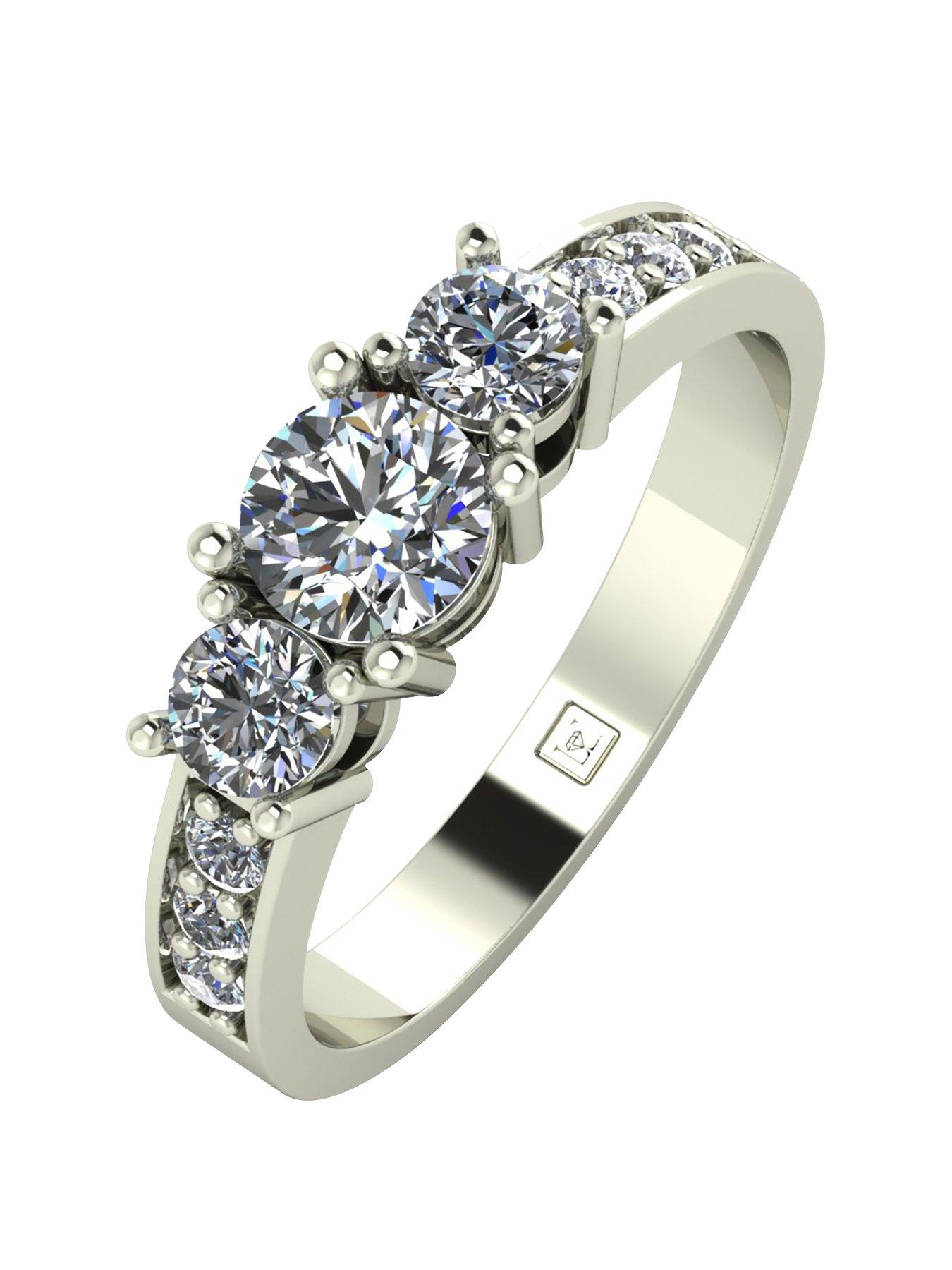 undefined Lady Lynsey 9ct Gold 1ct total Round Brilliant Moissanite Trilogy Ring With Stone Set Shoulders