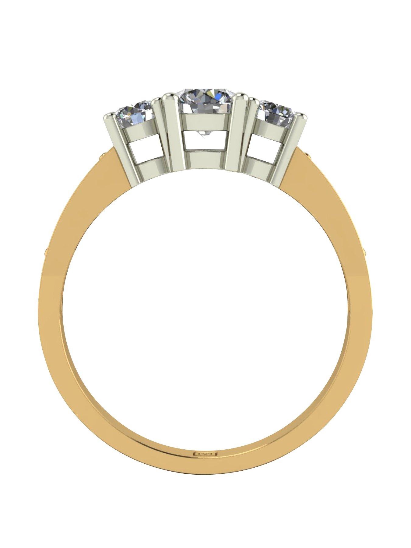 Image 2 of 5 of Moissanite Lady Lynsey 9ct Gold 1ct total Round Brilliant Moissanite Trilogy Ring With Stone Set Shoulders