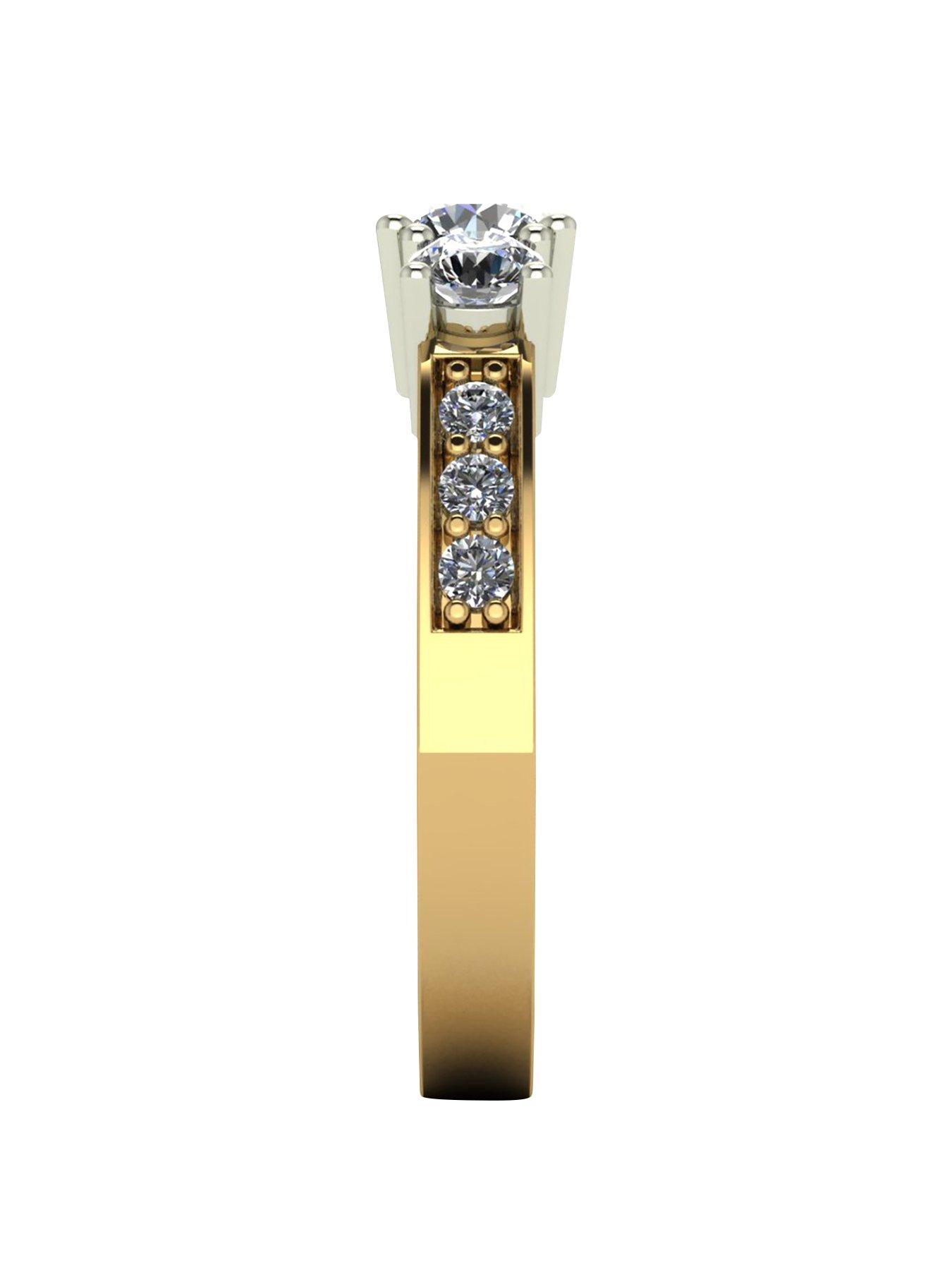 Image 3 of 5 of Moissanite Lady Lynsey 9ct Gold 1ct total Round Brilliant Moissanite Trilogy Ring With Stone Set Shoulders