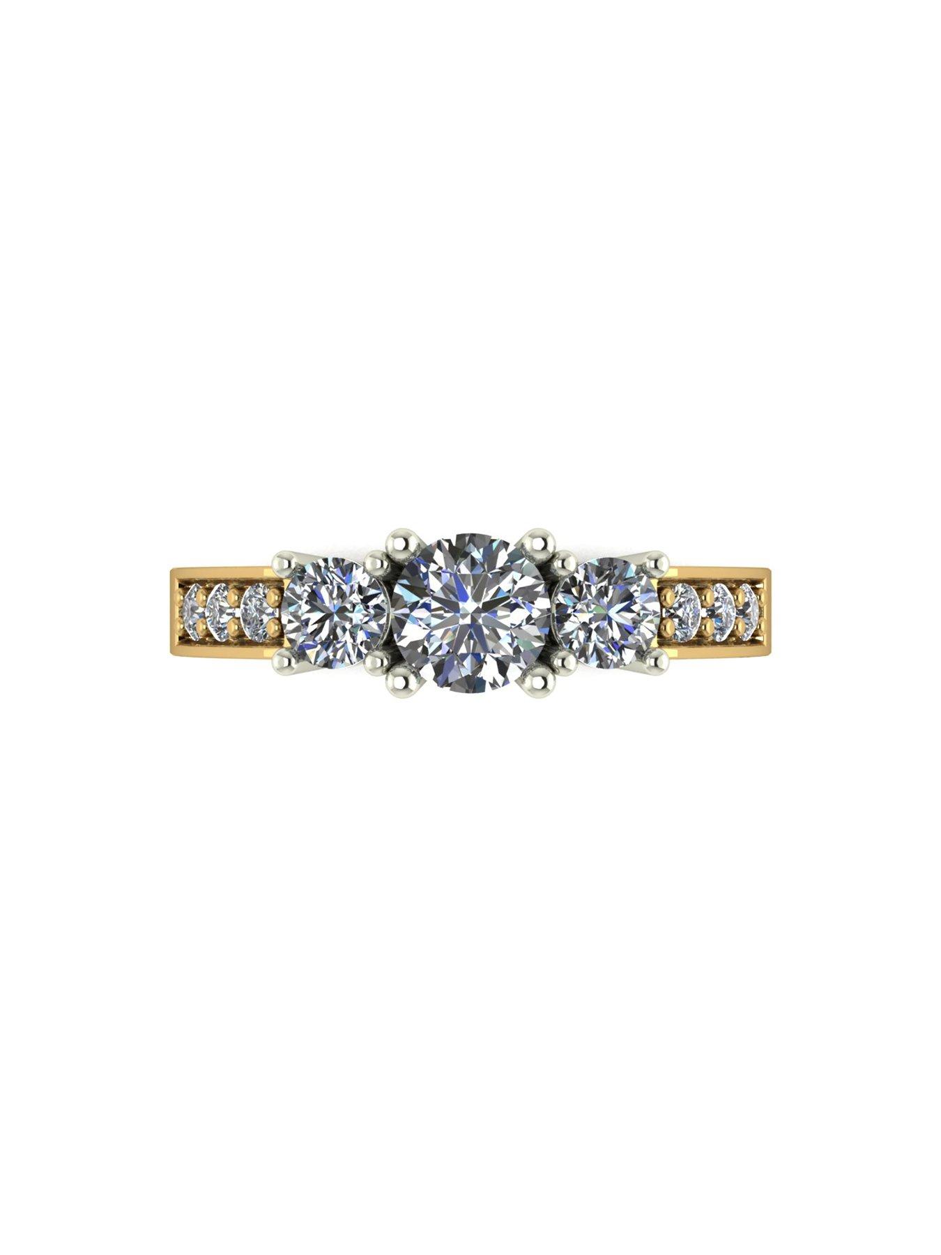 Image 4 of 5 of Moissanite Lady Lynsey 9ct Gold 1ct total Round Brilliant Moissanite Trilogy Ring With Stone Set Shoulders