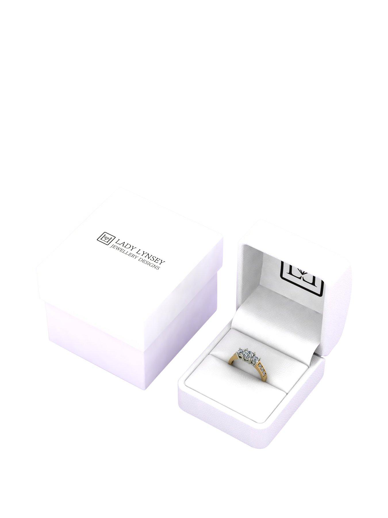 Image 5 of 5 of Moissanite Lady Lynsey 9ct Gold 1ct total Round Brilliant Moissanite Trilogy Ring With Stone Set Shoulders