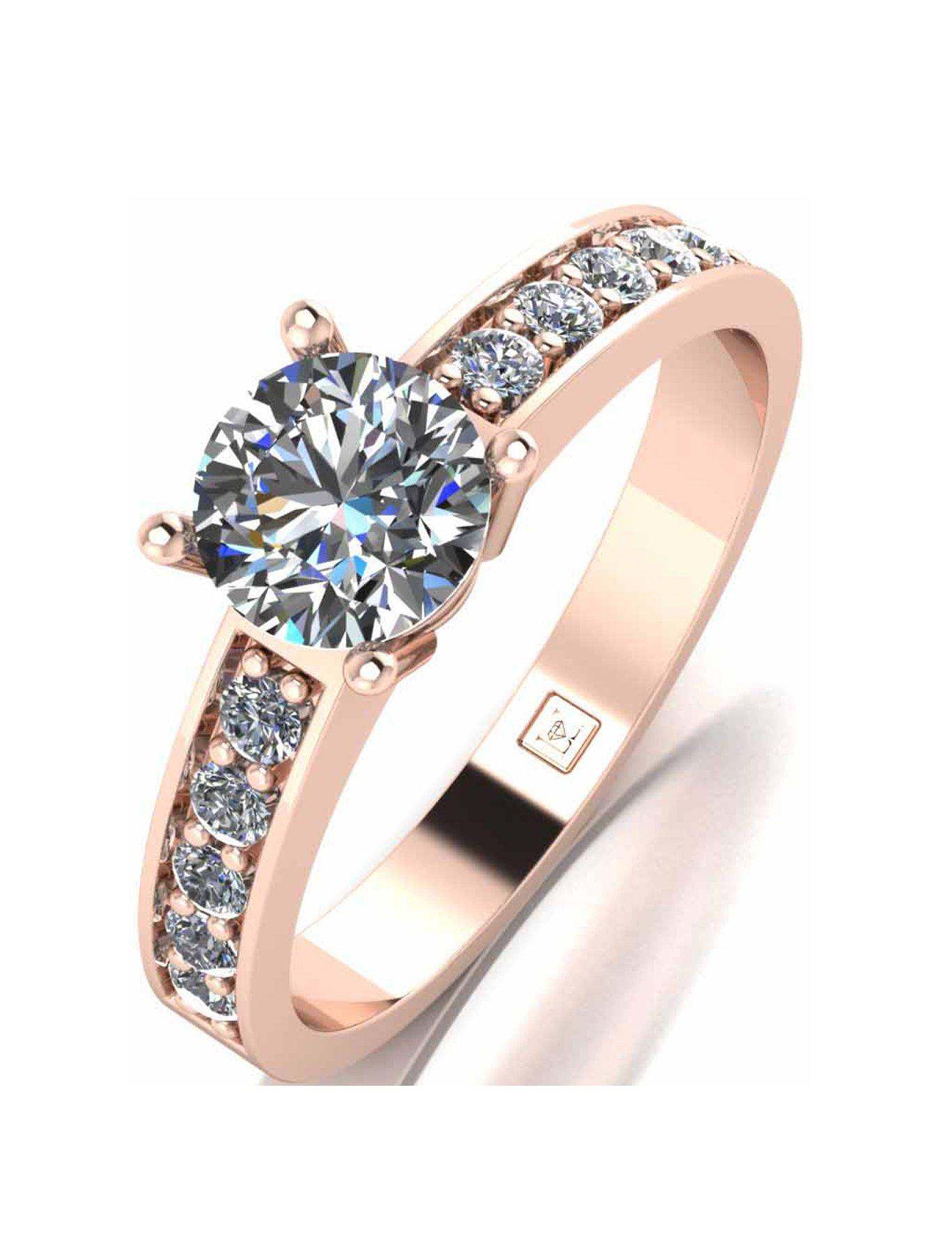 undefined Lady Lynsey 9ct Gold 1ct total Round Brilliant Moissanite Solitaire Ring With Stone Set Shoulders