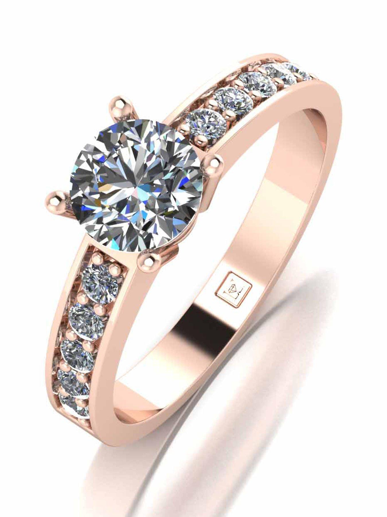 Moissanite Lady Lynsey 9ct Gold 1ct total Round Brilliant Moissanite Solitaire Ring With Stone Set Shoulders