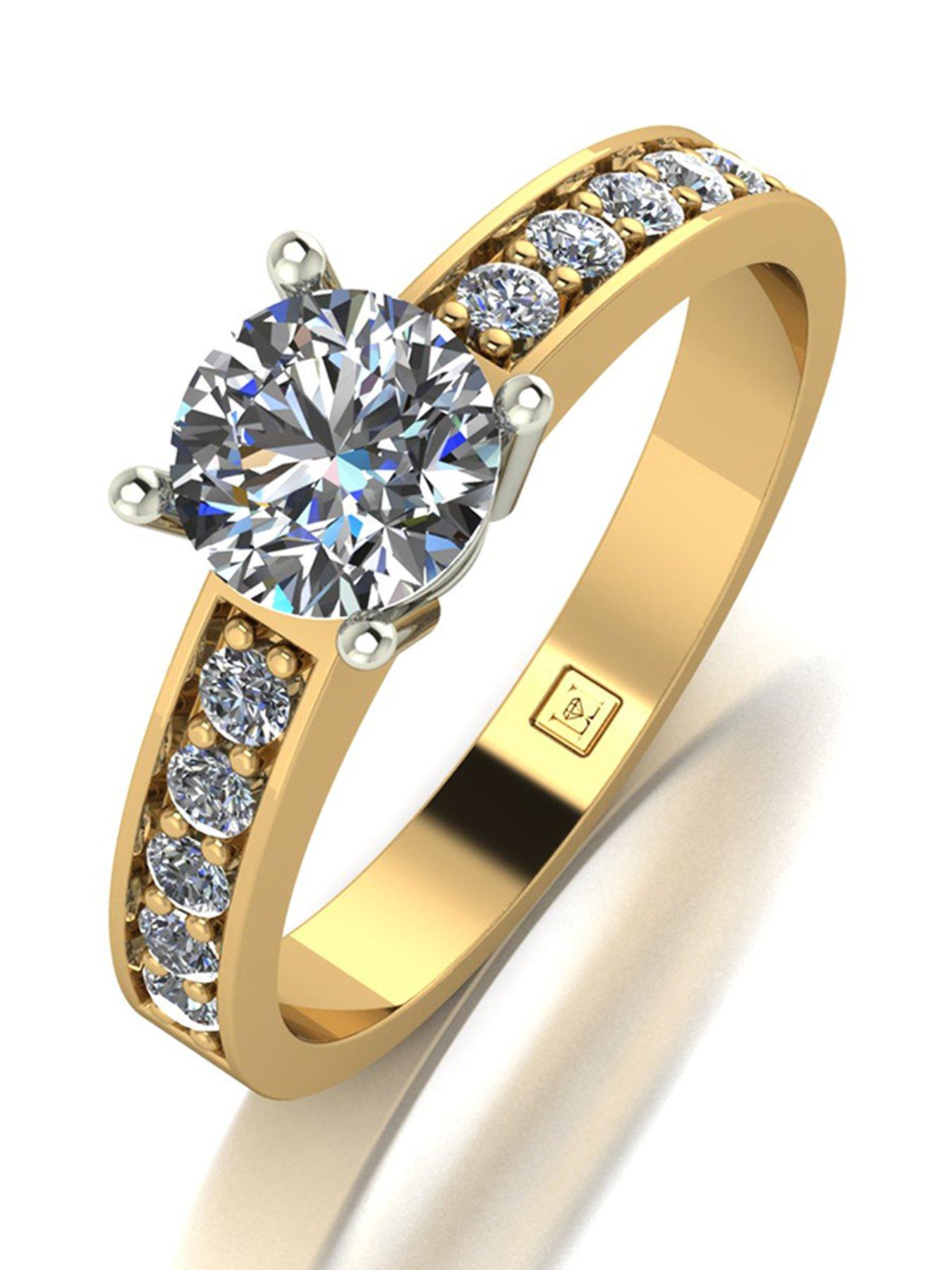 Moissanite Lady Lynsey 9ct Gold 1ct total Round Brilliant Moissanite Solitaire Ring With Stone Set Shoulders