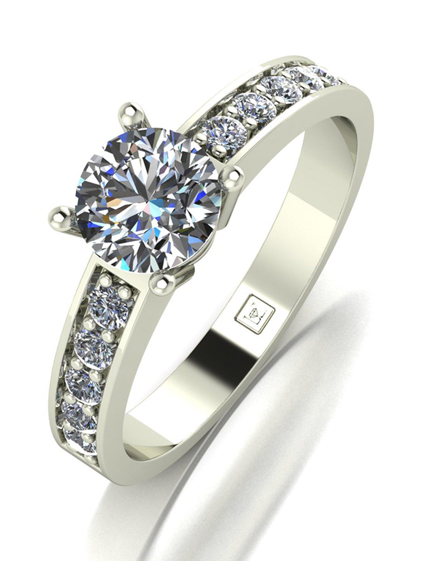 Image 1 of 5 of Moissanite Lady Lynsey 9ct Gold 1ct total Round Brilliant Moissanite Solitaire Ring With Stone Set Shoulders
