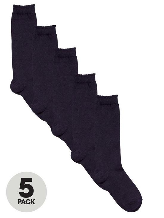 front image of v-by-very-5-pack-girls-knee-high-socks-navy