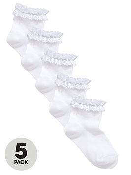 V by Very V By Very 5 Pack Girls Frilly Occasion Ankle Socks - White Picture