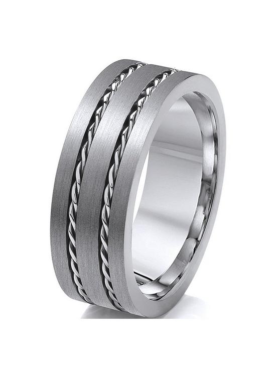 front image of titanium-rope-patterned-edge-8mm-mens-ring