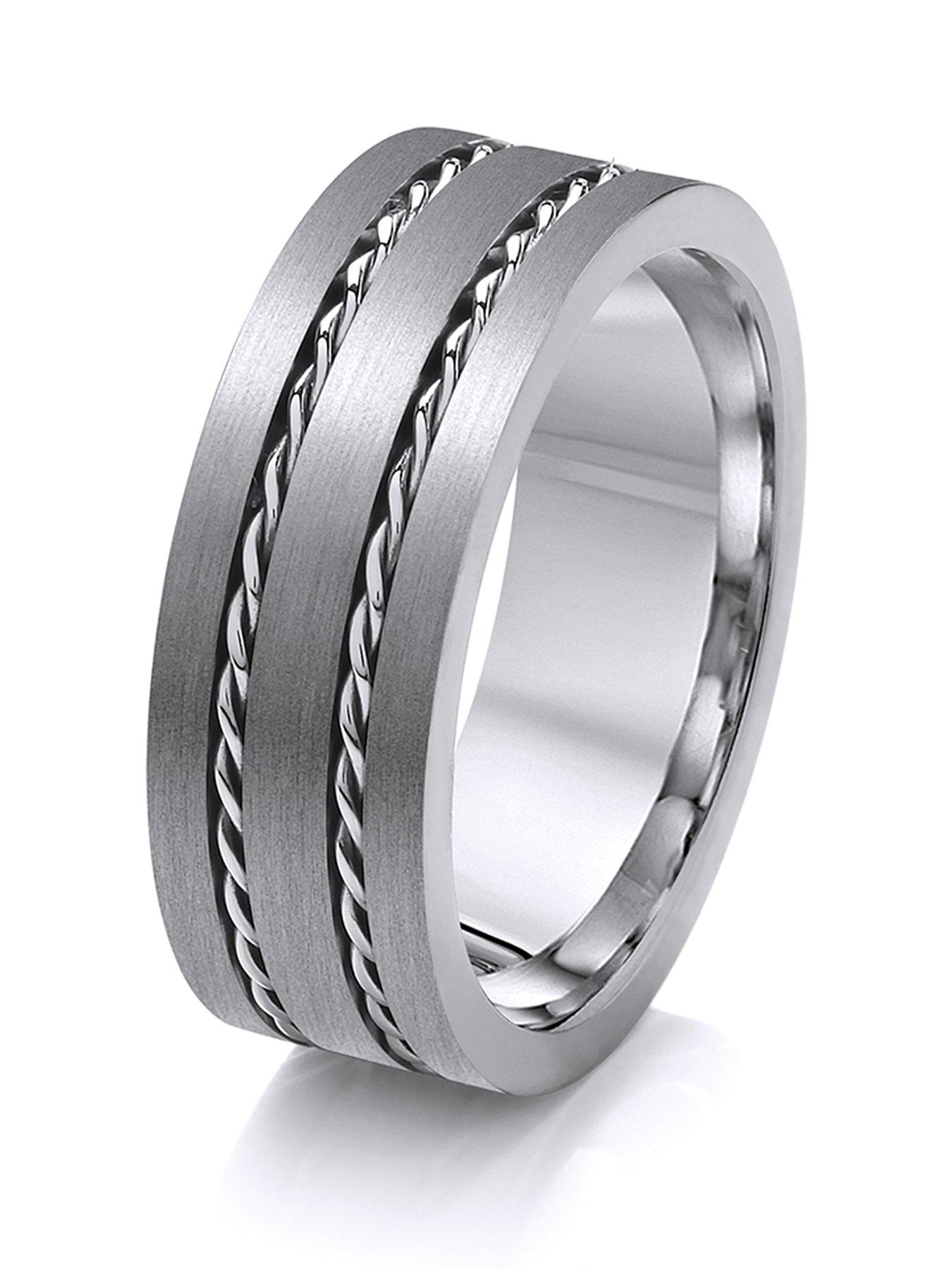 Image 1 of 2 of The Love Collection Titanium Rope Patterned Edge 8mm Mens Ring