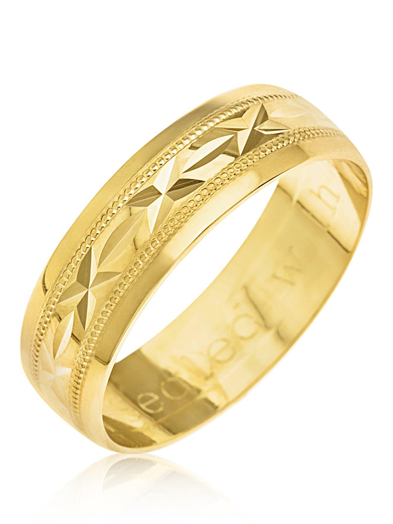 Image 1 of 4 of The Love Collection 9ct Yellow Gold Diamond Cut 6mm Wedding Band With Message 'Sealed With A Kiss'