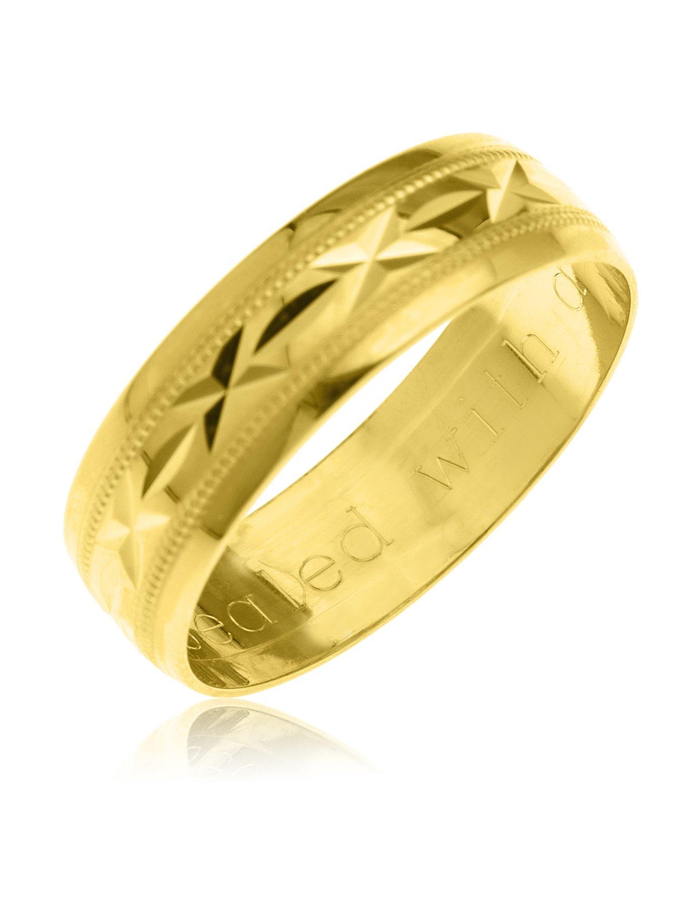 Image 2 of 4 of The Love Collection 9ct Yellow Gold Diamond Cut 6mm Wedding Band With Message 'Sealed With A Kiss'