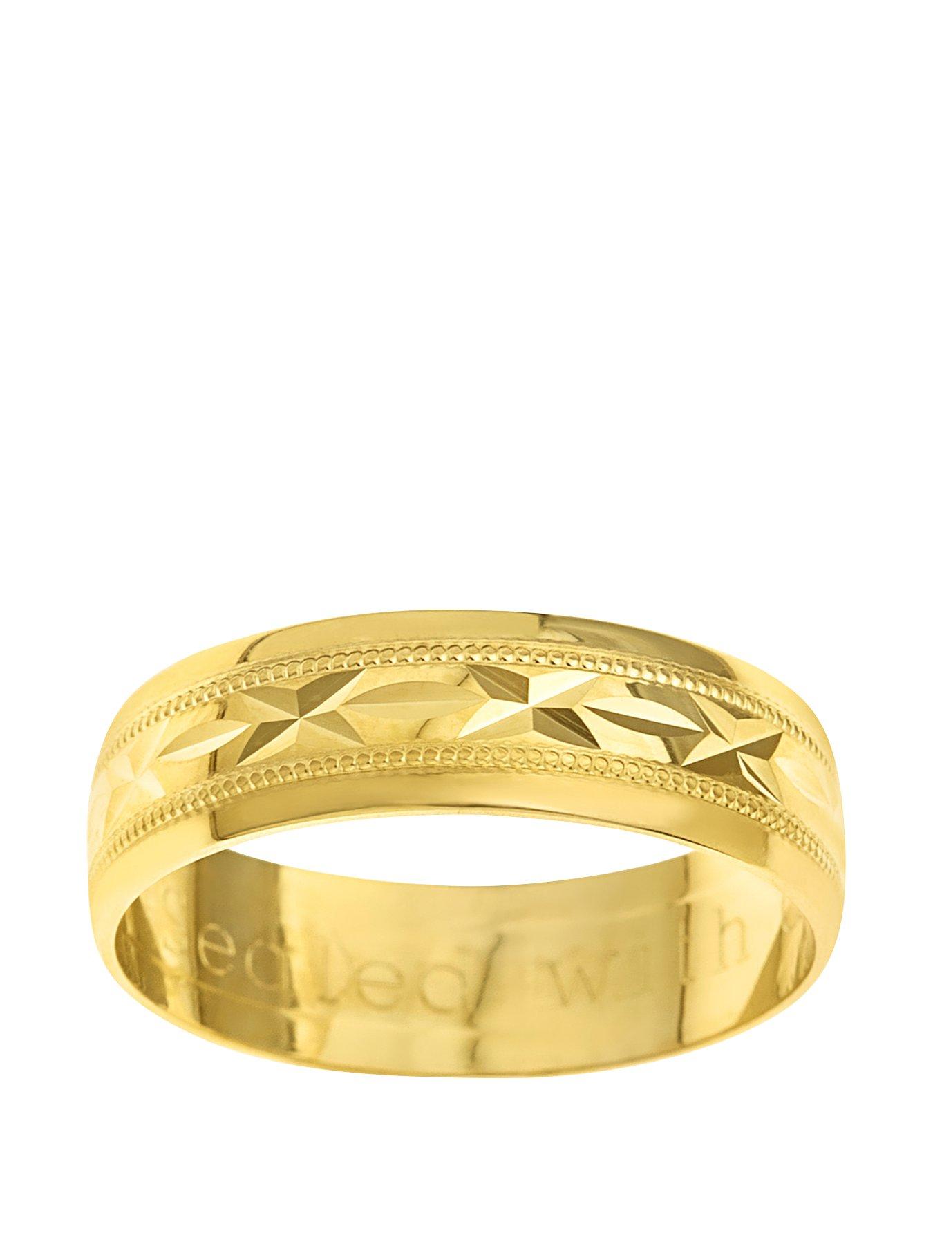 Image 2 of 4 of The Love Collection 9ct Yellow Gold Diamond Cut 6mm Wedding Band With Message 'Sealed With A Kiss'