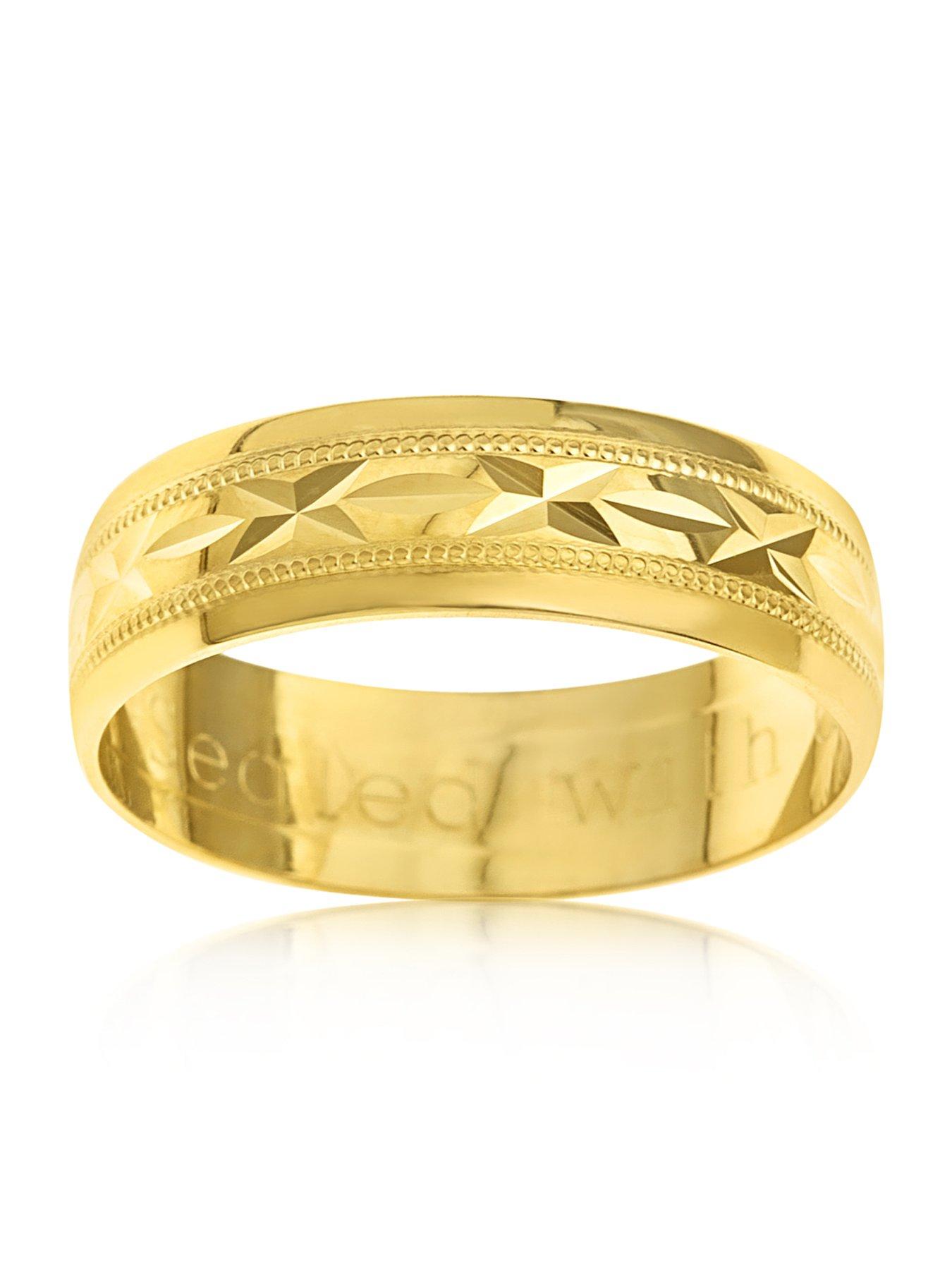 Image 3 of 4 of The Love Collection 9ct Yellow Gold Diamond Cut 6mm Wedding Band With Message 'Sealed With A Kiss'
