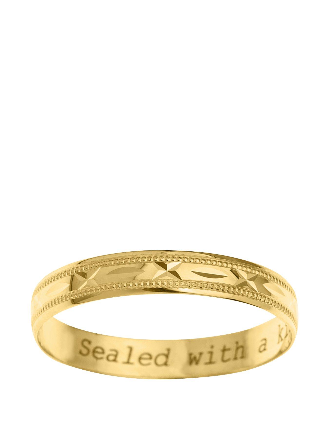 Image 2 of 4 of The Love Collection 9ct Yellow Gold Diamond Cut 4mm Wedding Band With Message 'Sealed With A Kiss'