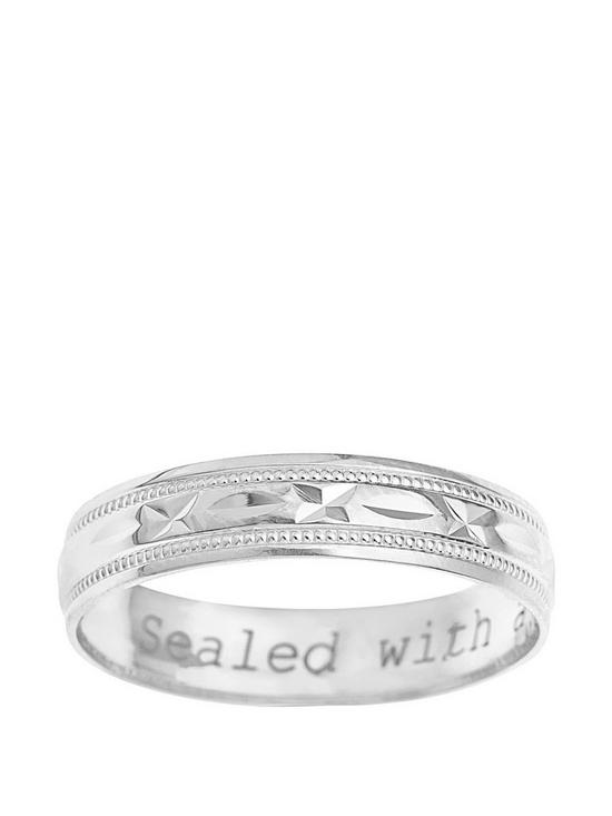stillFront image of love-gold-9ct-white-gold-diamond-cut-4mm-wedding-band-with-message-sealed-with-a-kiss