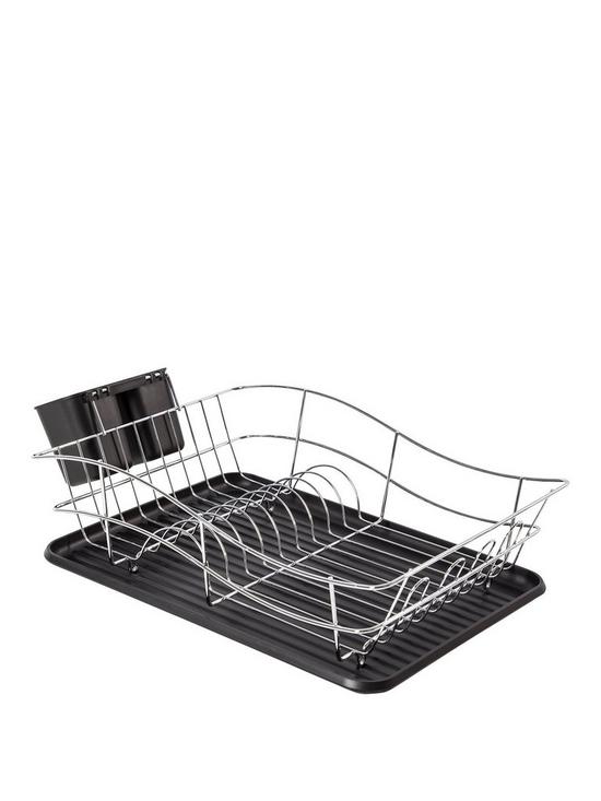 front image of tower-essentials-chrome-dish-rack-with-plastic-tray