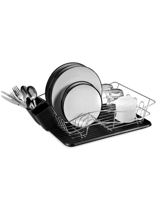 stillFront image of tower-essentials-chrome-dish-rack-with-plastic-tray