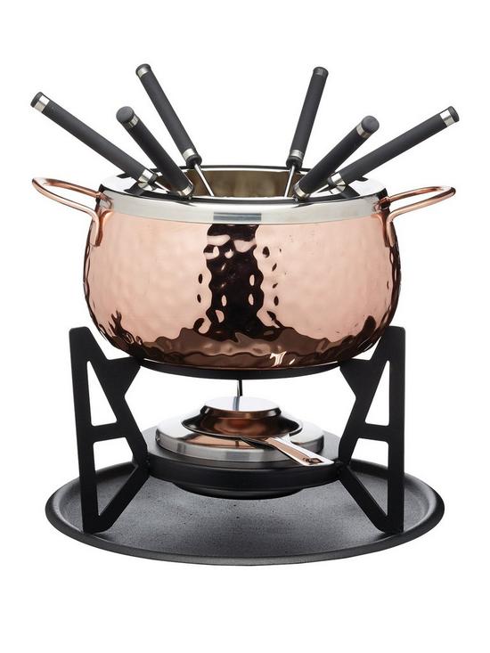 front image of kitchencraft-artesagrave-rose-gold-finish-fondue-set