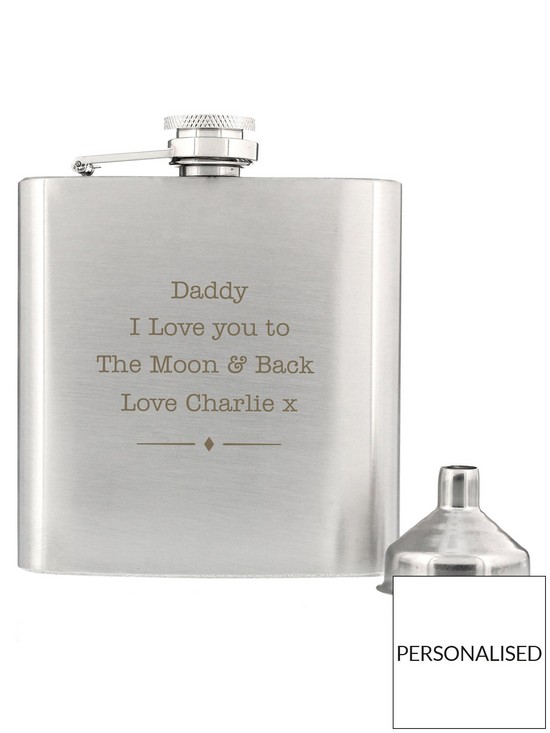 stillFront image of the-personalised-memento-company-personalised-stainless-steel-hip-flask