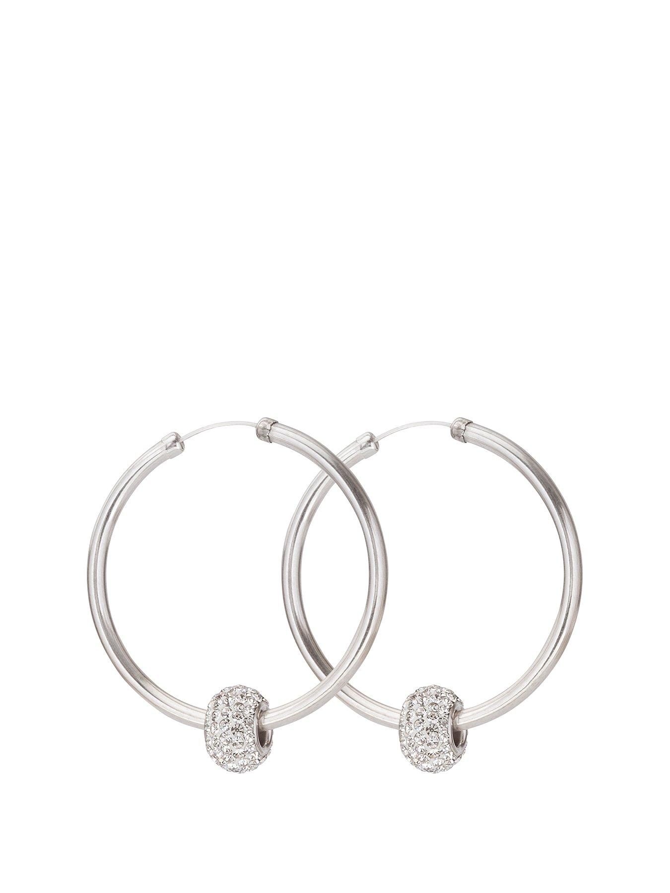 the-love-collection-sterling-silver-40mmnbspcrystal-glitter-slider-hoops
