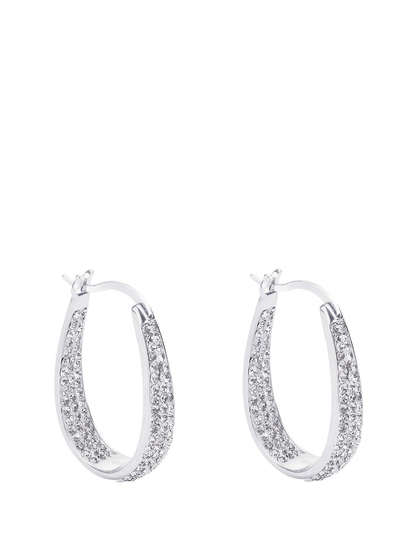 undefined Sterling Silver Double Crystal Set Oval Creole Earrings