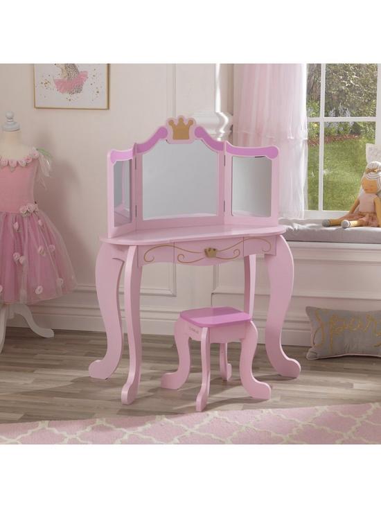 front image of kidkraft-princess-vanity-table-amp-stool
