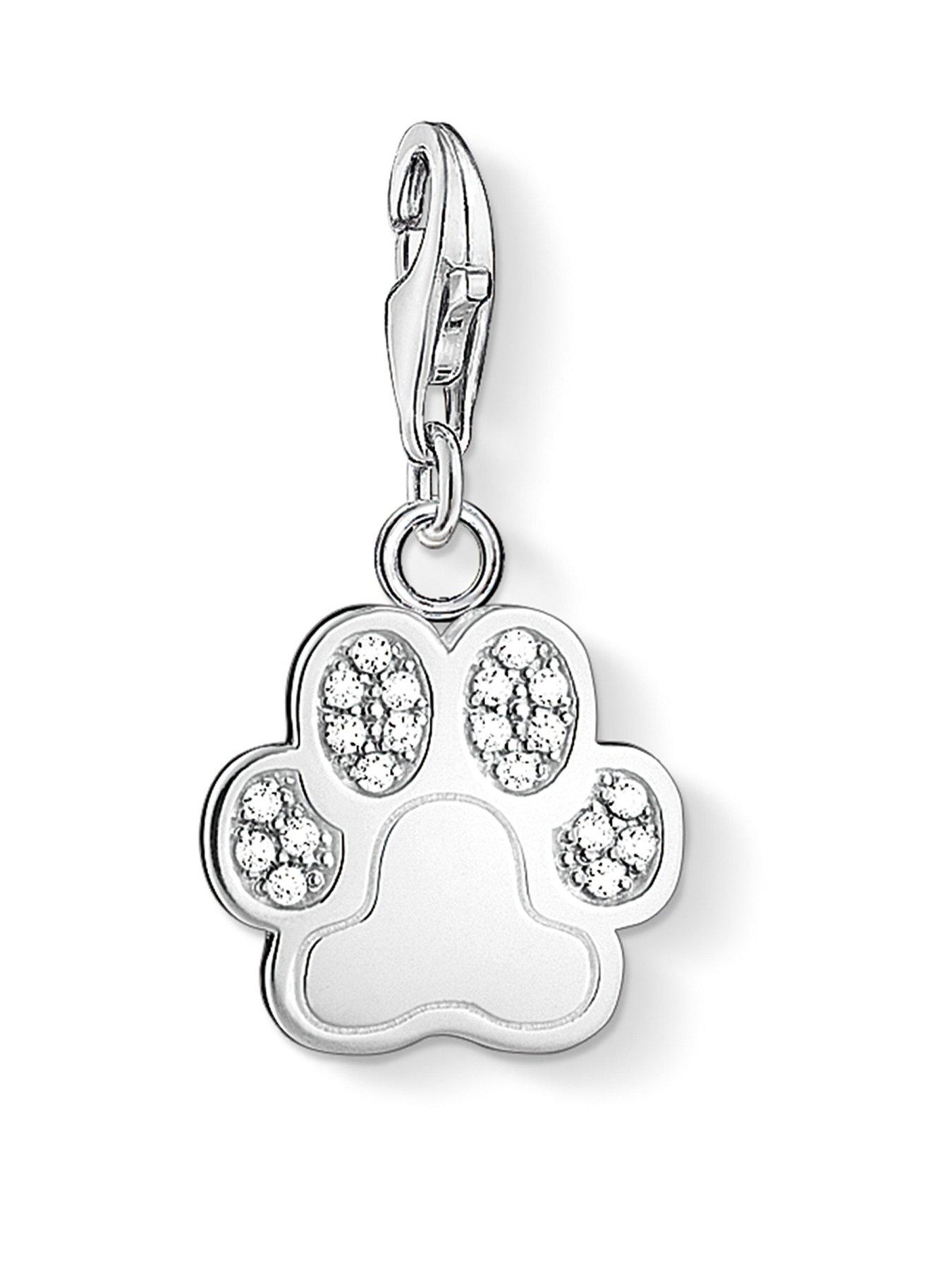 undefined Sterling Silver and Cubic Zirconia Charm Club Paw Charm