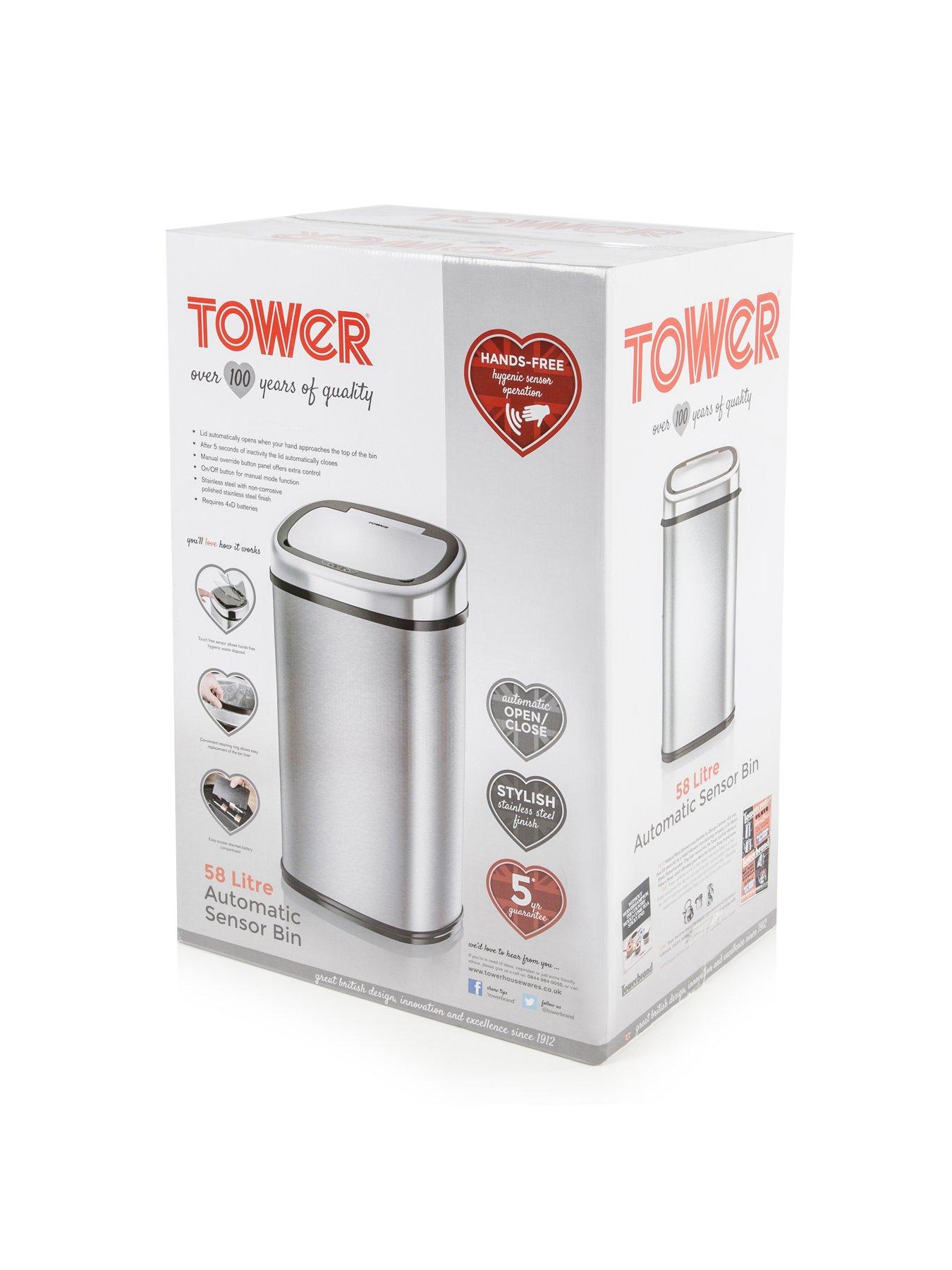  image of tower-58-litre-square-sensor-bin-stainless-steel