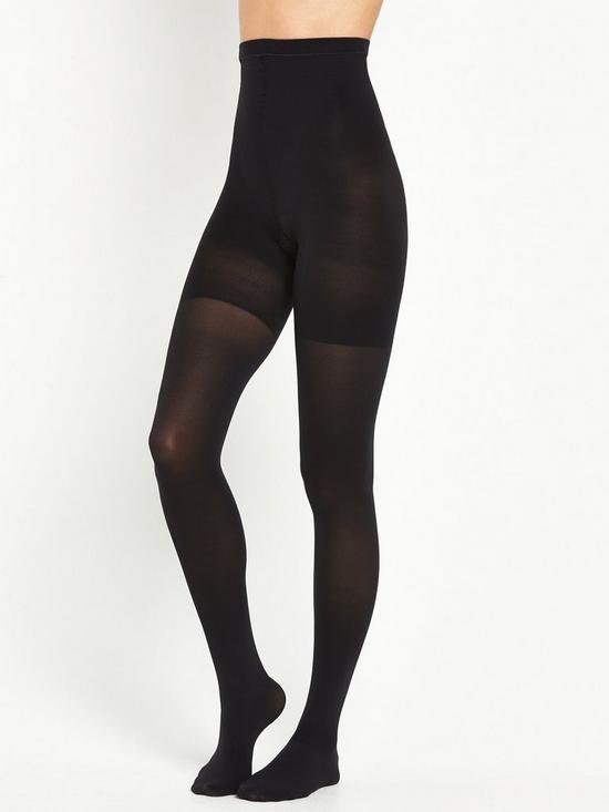 front image of spanx-high-waisted-luxe-leg-tights-black