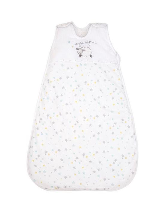 front image of silvercloud-counting-sheep-sleeping-bag-0-6-months-25-tog