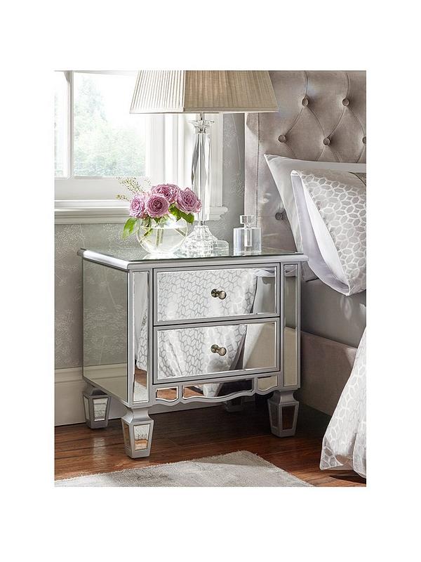 Mirage 2 Drawer Mirrored Bedside Chest, Art Deco Mirrored Bedside Table