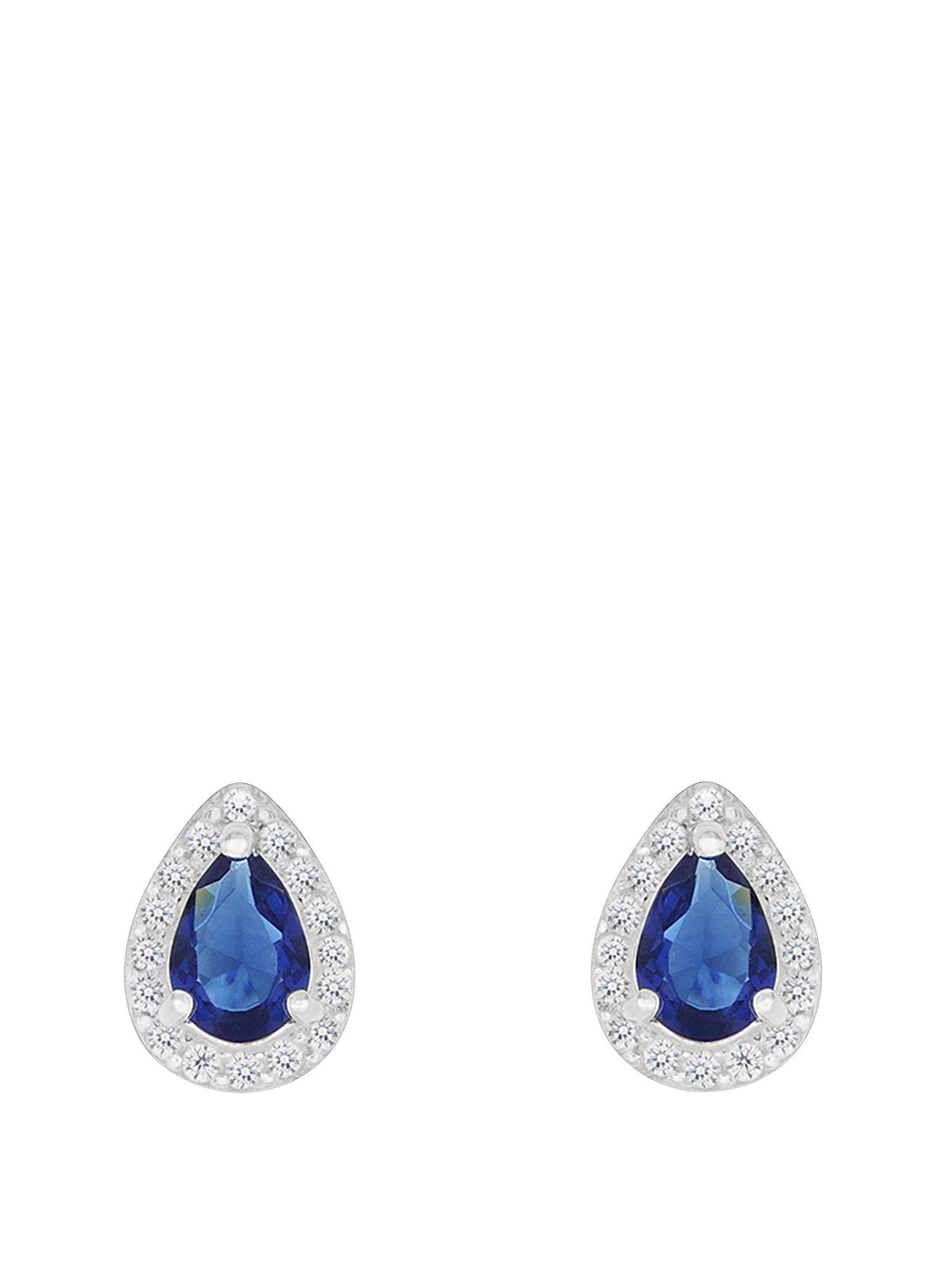 The Love Collection Sterling Silver Blue and White Cubic Zirconia Peardrop Stud Earrings